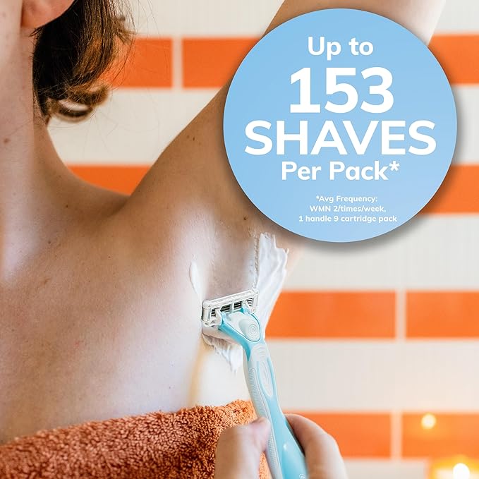 BIC EasyRinse Sensitive Anti-Clogging, Refillable Women's Razors With 4 Blades, 1 Handle and 9 Refill Razor Cartridges Razor Kit