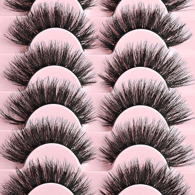 FARRED Lashes Cat Eye False Eyelashes Fluffy Wispy Lash Strips Natural Voume Fake Eyelash Mink Eye Lashes Natural Looking 7 Pairs Full Short Strip Pestañas Set Small Cateye Easy Lashes for Beginners