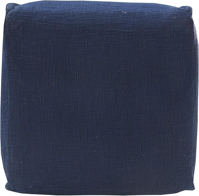 LR Home Handmade Contemporary Solid Square Indoor Medium Pouf Ottoman, Insignia Blue | Hand-Made Cotton Foot Rest for Home Decor | 18 x 18 x 14 Filled Pouf for Living Room & Bedroom