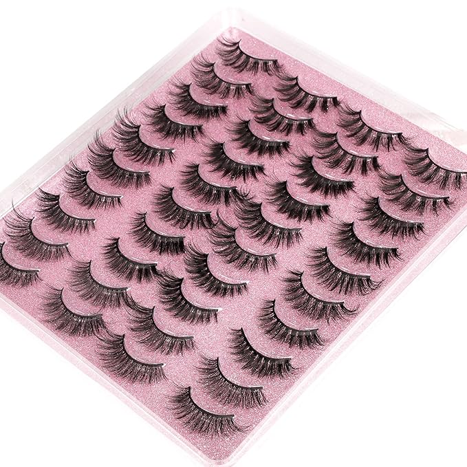 20 Pairs False Eyelashes 3D Faux Mink Lashes Natural Look Wispy Fake Eyelashes ALPHONSE 16-20MM Fluffier Volume Long Thick Lashes Pack 5 Styles Mixed