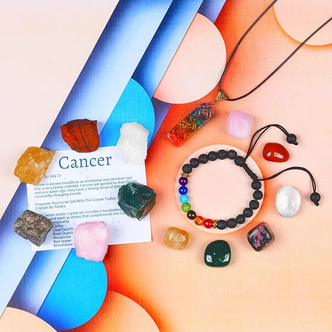 NARIBABU Cancer Zodiac - Zodiac Healing Gifts - Cancer Chakra Crystals - Zodiac Sign Gemstones Set - Cancer Healing Crystals Set - Cancer Crystals Gift Set