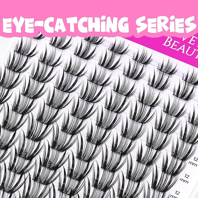 VEYESBEAUTY Lash Clusters Individual Eyelash Extensions Thin & Invisible Band DIY False Eyelashes for Self-application Newbie's Five-Second Series Wispy Lash Tray, Crown 8-16mm Mixed Length