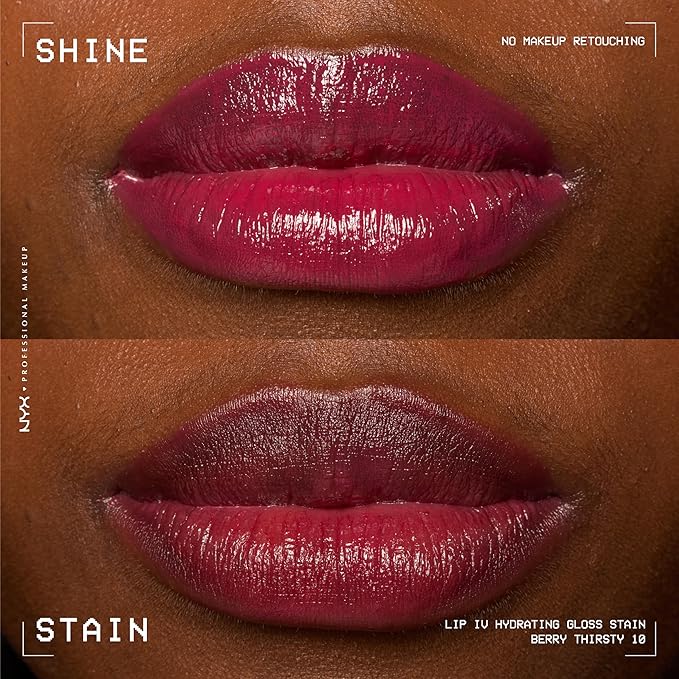 NYX PROFESSIONAL MAKEUP Lip IV Hydrating Glossy Lip Stain with 12HR Hydration - Berry Thirsty (Red)