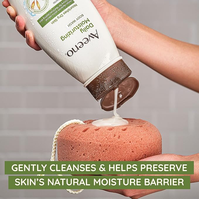 Aveeno Daily Moisturizing Body Wash for Women and Men for Dry & Sensitive Skin, Paraben, Soap & Dye-Free, Gentle Shower Cleanser, Dermatologist Recommended Brand, Lightly Scented, 33 Fl Oz