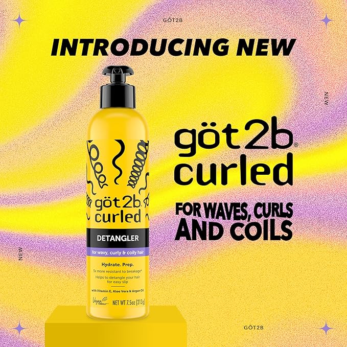 Got2b Curled Detangler, 7.5oz, for all curl types, wavy, curly & coily hair, helps to detangle your hair for easy slip