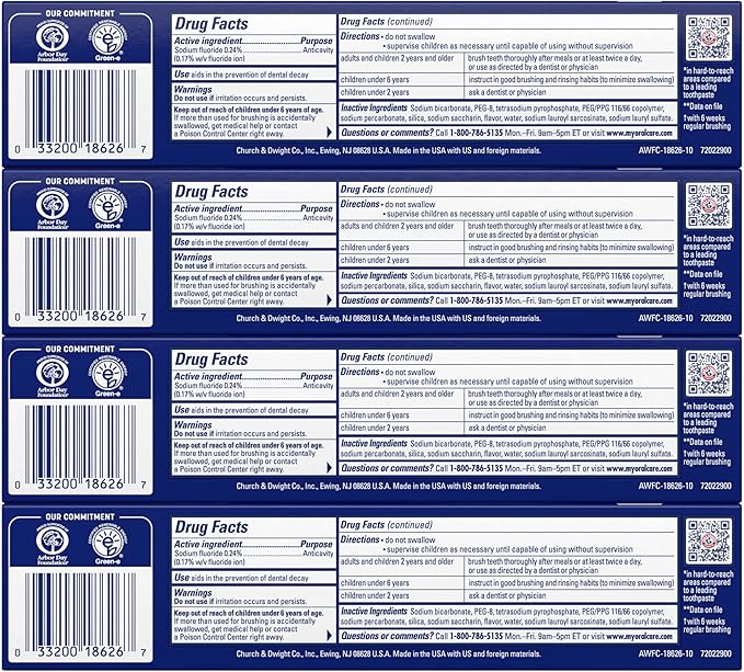 Arm & Hammer Advance White Toothpaste, Clean Mint Flavor, Stain Defense Technology, 6 Ounce (Pack of 4)