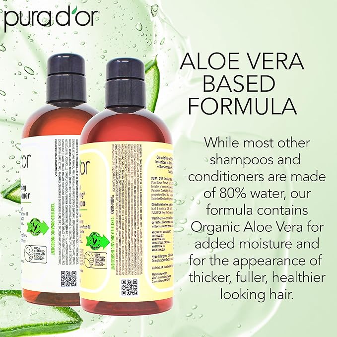 PURA D'OR Anti-Thinning Biotin Shampoo & Conditioner Gold Label Set (16oz x2) Natural Botanical Scent – CLINICALLY TESTED Stronger-Feeling, Thicker-Looking Hair, Volume & Less Breakage – Men & Women