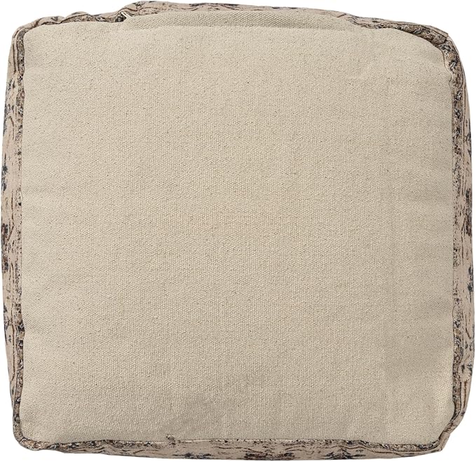 LR Home Vintage Floral Square Indoor Medium Pouf Ottoman, Navy Blue/Beige | Hand-Made Distressed Floral Pouf for Home Decor | 18 x 18 x 18 Stuffed Ottoman for Bedroom & Living Room Seating