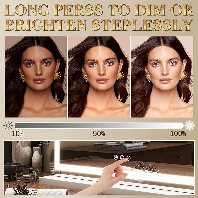 23x18 Inch Lighted Vanity Mirror, 3-Color Dimmable LED & Touch Control - Large Makeup Mirror for Dressing Room (Wall/Tabletop Mount)