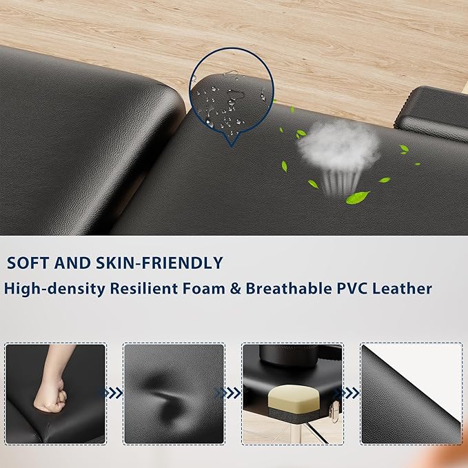 Brelley Massage Table Portable, 2-Fold Lash Bed with Side Pocket, Adjustable Height, Sturdy Aluminum Frame, Esthetician Spa Facial Tattoo Bed with Face Cradle & Carrying Bag, Black