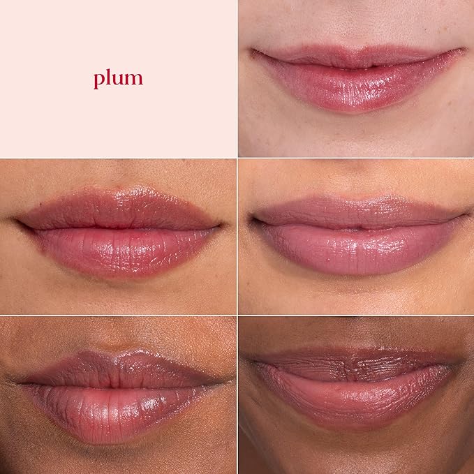 Burt's Bees Shimmer Lip Tint Set, Tinted Lip Balm Stick, Moisturizing for All Day Hydration with Natural Origin Glowy Pigmented Finish & Buildable Color, Plum (4-Pack)