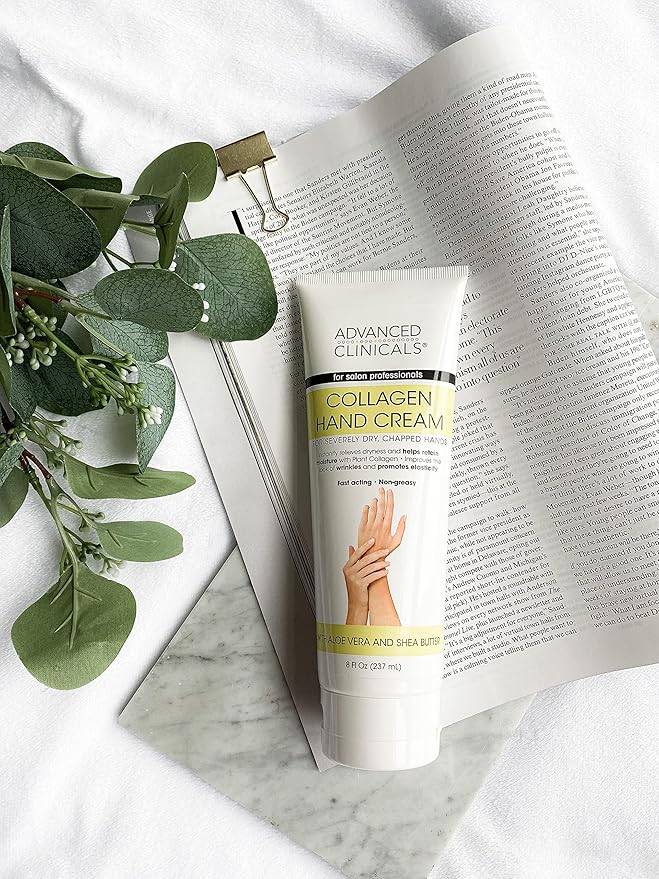 Advanced Clinicals Collagen Hand & Body Cream Skin Care Moisturizer Lotion For Dry Cracked Skin. Soothing & Hydrating Plant Collagen Lotion W/Aloe Vera, Green Tea, & Shea Butter, Large 8 Fl Oz