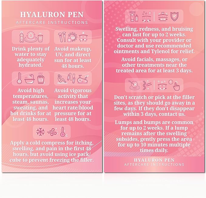 100 Pack - Premium Hyaluron Pen Lip Filler Aftercare Instructions Card 2 x 3.5" Accessories Supplies Kit Care - HP01A100_N