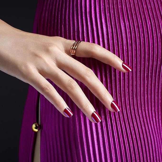 KISS imPRESS No Glue Mani Press On Nails, Color FX, 'This City', Dark Red, Short Size, Squoval Shape, Includes 30 Nails, Prep Pad, Instructions Sheet, 1 Manicure Stick, 1 Mini File