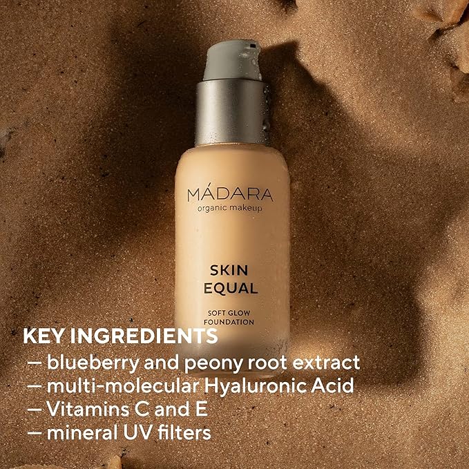 MÁDARA Organic Skincare | Skin Equal Soft Glow Foundation SPF15 ROSE IVORY 30-30ml, Mineral foundation with hyaluronic acid, Buildable medium coverage, Dewy foundation, Vegan, COSMOS certified