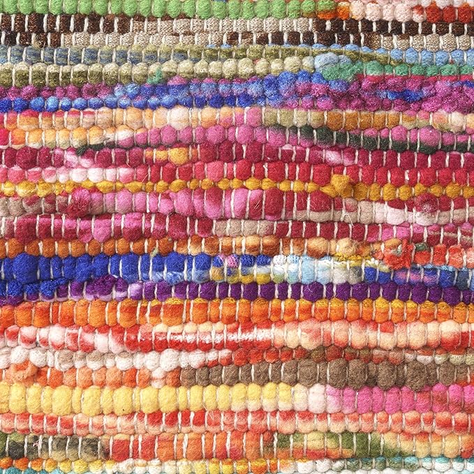 LR Home Denim Bordered Shabby Chic Hand-Loomed Cotton Jute Cube Pouf for Home Decor | Hand-Made Farmhouse Foot Rest for Bedroom & Living Room Decor | 18 x 18 x 18 Stuffed Ottoman for Seating