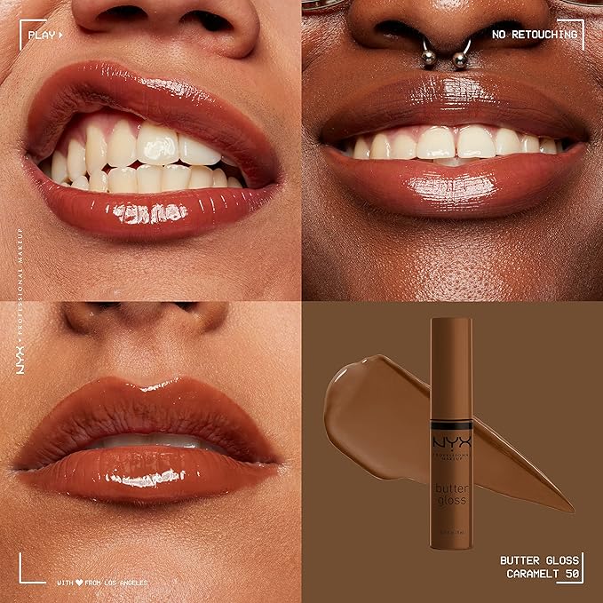 NYX PROFESSIONAL MAKEUP Butter Gloss Brown Sugar, Non-Sticky Lip Gloss - Caramelt (Medium Brown)