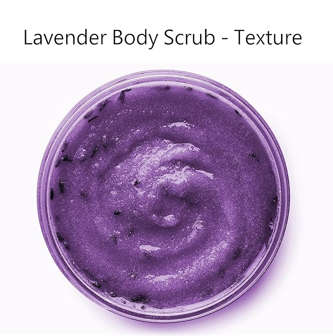 Lavender Body & Foot Scrub 10 oz - A blend of lavender essence, shea butter, and coconut oil for a fragrant journey to a serene countryside - The best stocking stuffer.