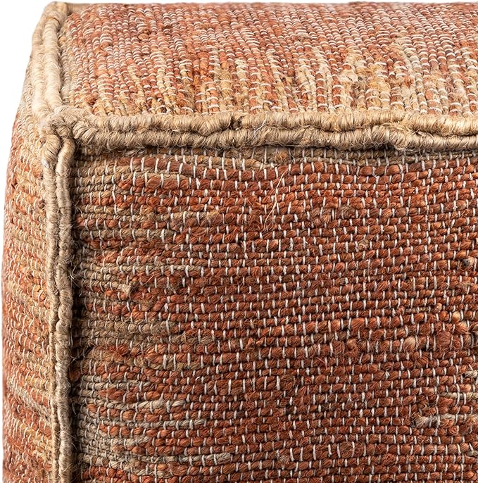 Mark&Day Pouf Ottoman, Lanzenkirchen Natural Fiber Burnt Orange Cube Pouf Foot Rest for Living Room, Bedroom and Boho Home Decor (16"x16"x16")