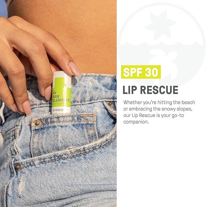 Raw Elements Organic Outdoor Sunscreen Lip Balm Rescue - SPF 30, UVA-UVB Protection, Reef-Safe, Non-Nano Zinc, Water Resistant, 0.15 oz (Pack of 1)