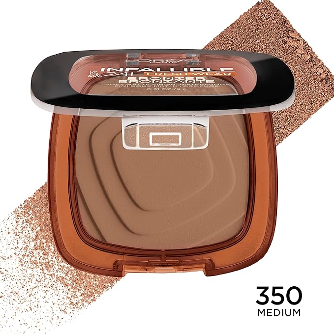 L'Oreal Paris Infallible Up to 24H Fresh Wear Soft Matte Longwear Bronzer. Waterproof, heatproof, Transfer, humidity and sweatproof, Medium, 0.31 oz