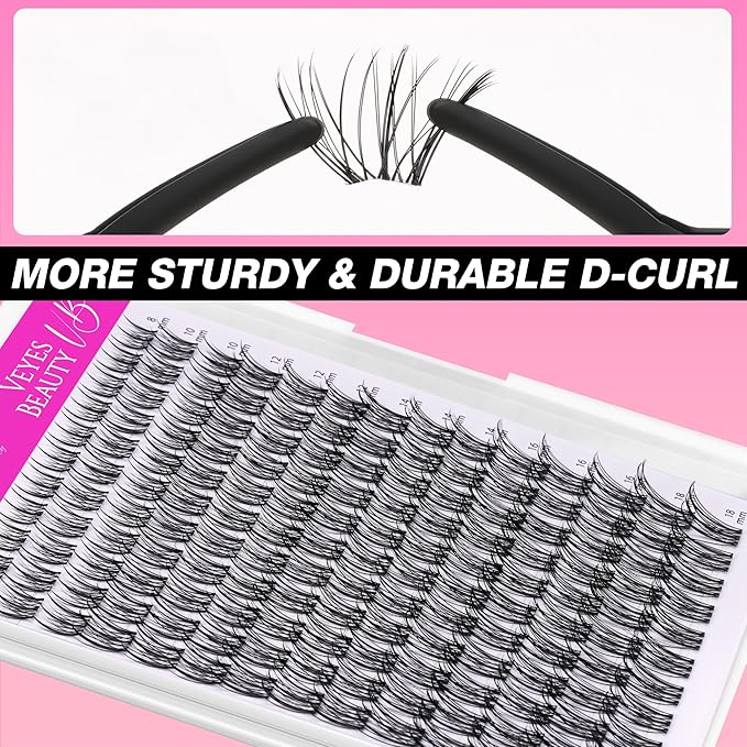 VEYESBEAUTY Lash Clusters Individual Eyelash Extensions Thin & Invisible Band DIY False Eyelashes for Self-application Newbie's Five-Second Series Wispy Lash Tray, Flutter 8-16mm Mixed Length