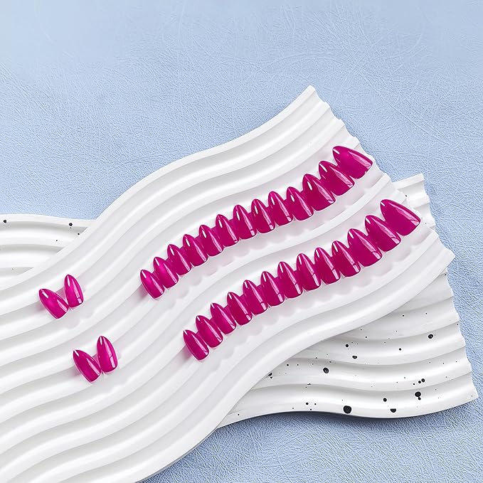 KQueenest Cat Eye Press On Nails Short, Acrylic Press On Nails Almond, Sparkle Hot Pink Fake Nails With Glue, Recycled Soft Gel Glue On Nails for Woman, Long-Lasting Glitter Effect, Fushia, 30 Pcs