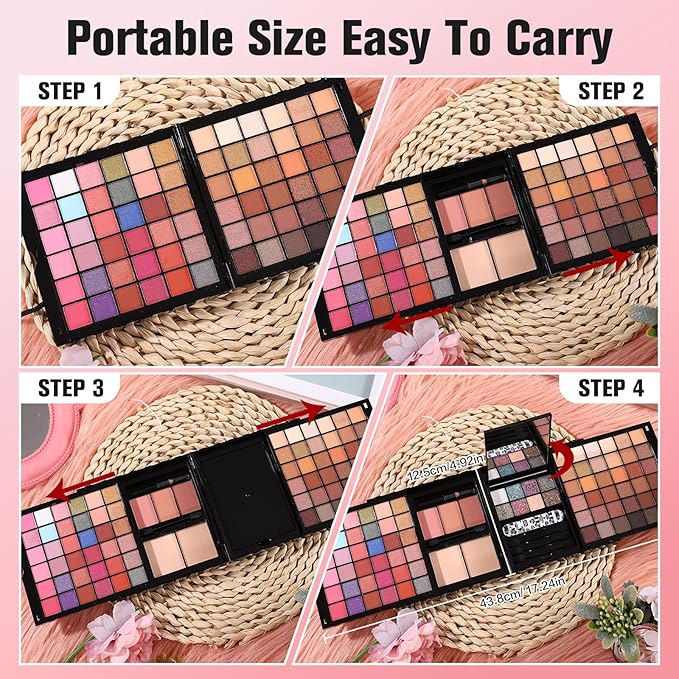 Makeup Sets For Teens Women Full Kits - All in One Gift Makeup Kits For Girls Make Up Set Included Eyeshadow, Blusher, Compact Powder, Eyeliner Pencil For Beginners (N)