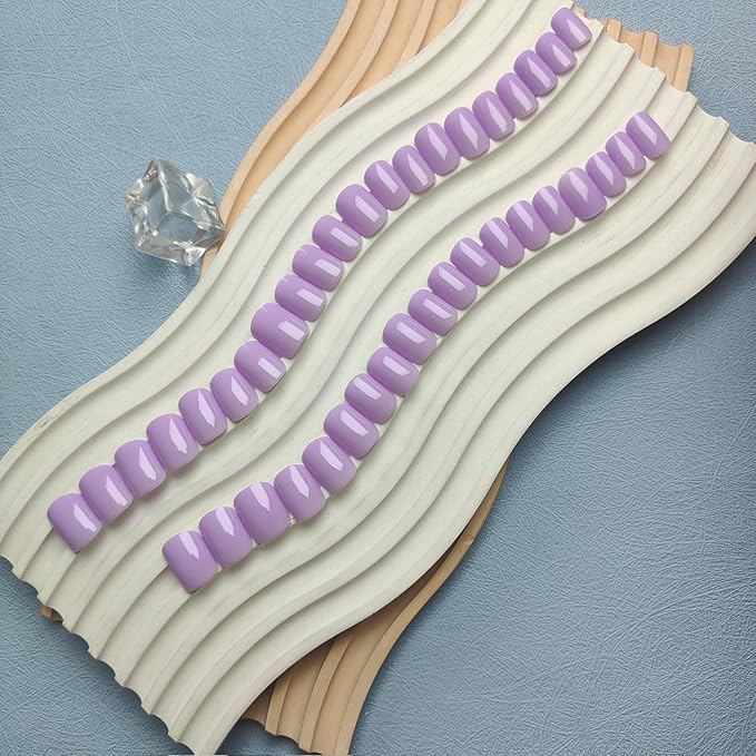 48Pcs Lilac Press on Nails Short Square Fake Nails, Glue on Nails Short Gel Nails Press ons, Acrylic Nails Stick on False Nails for Women, Natural Handmade Thick Extra Short Nails Small Petite