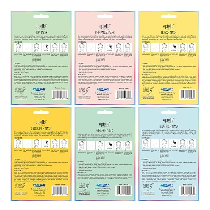 Epielle Character Face Mask Wild Kingdom 12 Pack, Fun & Effective Korean Skin Care, Spa Party Favors, Stocking Stuffers, Birthday Gifts for Women, Thanksgiving Essentials