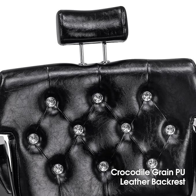 BarberPub Barber Chair Reclining Salon Chair for Hair Stylist, Antique Hair Spa Salon Styling Beauty Equipment 8132 (Black)