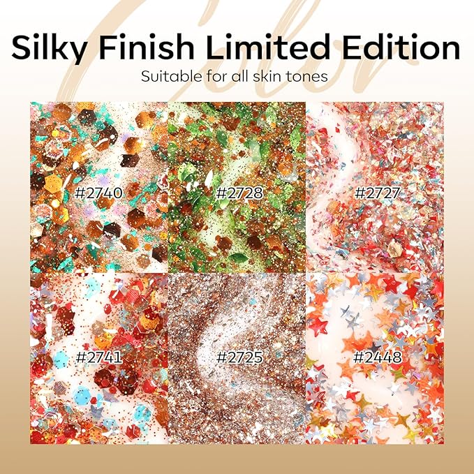 modelones Glitter Gel Nail Polish Set, 6 Colors Fall Geometric Shapes Star Gold Glitter Ornament Gel Polish Collection with Wooden Stick All Seasons Soak Off LED Manicure DIY Gift