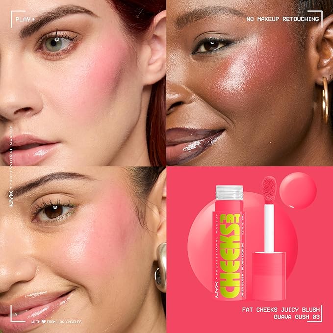 NYX PROFESSIONAL MAKEUP Fat Cheeks Liquid Blush, Buildable, Dewy Blush with Long-Lasting 12HR Wear - Guava Gush (Bright Pink)