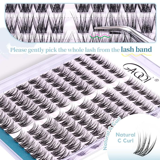 GAQQI Lash Clusters Volume & Wispy Eyelash Clusters 10-14mm Cluster Lashes 120PCS, Cluster Eyelash Extensions C Curl, Ultra-thin & Soft Clear Band False Lashes Wide Band (WING)