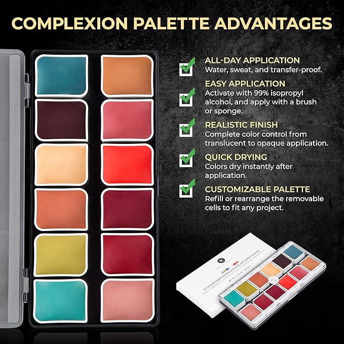 12-Color Complexion Alcohol-Activated Palette, Professional Quick Drying Waterproof