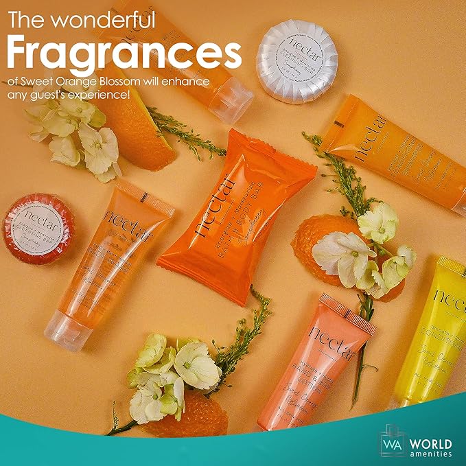 World Amenities Nectar Bulk Shampoo | 50 Count, 1 oz | Sweet Orange Blossom, Mini Travel Size Toiletries (100% Recyclable Tube with Flip Top Cap), Airbnb Rentals, Suitable for All Hair Types
