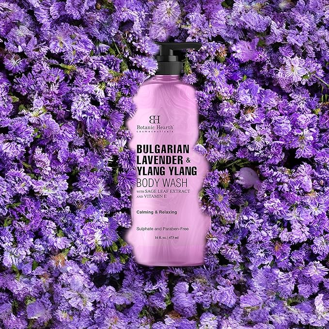 Botanic Hearth Bulgarian Lavender & Ylang Ylang Body Wash | Shower Gel | 16 Fl Oz With Vitamin E, Sage Leaf Extracts | Calming & Relaxing | Sulphate & Paraben Free