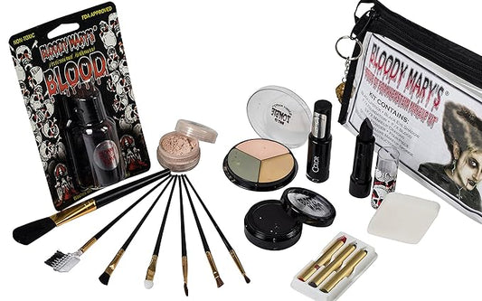 Bride Of Frankenstein Special Effects Makeup Kit - By Bloody Mary - Professional Halloween Monster SFX Makeup - Includes Lipstick, Foundation, Setting Powder, 3 Crayons, 4 Brushes, Eye Shadow & Sponge