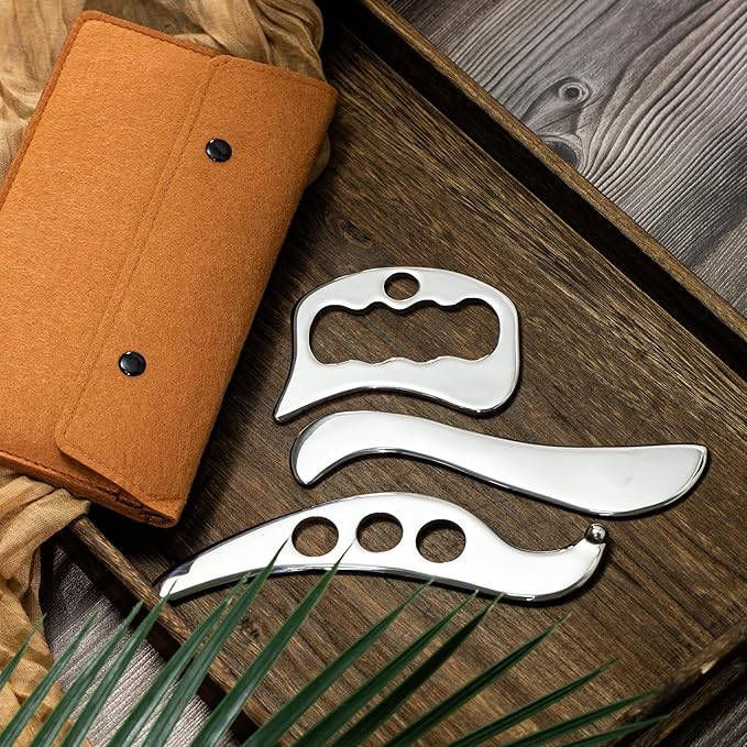 Gua sha Tool gua sha Stainless Steel iastm Tool Gussha Massage Tool Muscle Scraping Tool for Soft Tissue Therapy and Reduce Arms,Back, Legs, Neck Muscle Pain(SANSHESAN)………