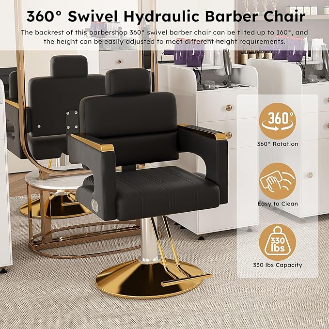 Heavy Duty Barber Chair for Hair Stylist,Professional Hair Salon Stool with Footrest,Adjustable Seat Height 34-40" Barber Beauty Equipment for Hair Stylist Spa Shampoo