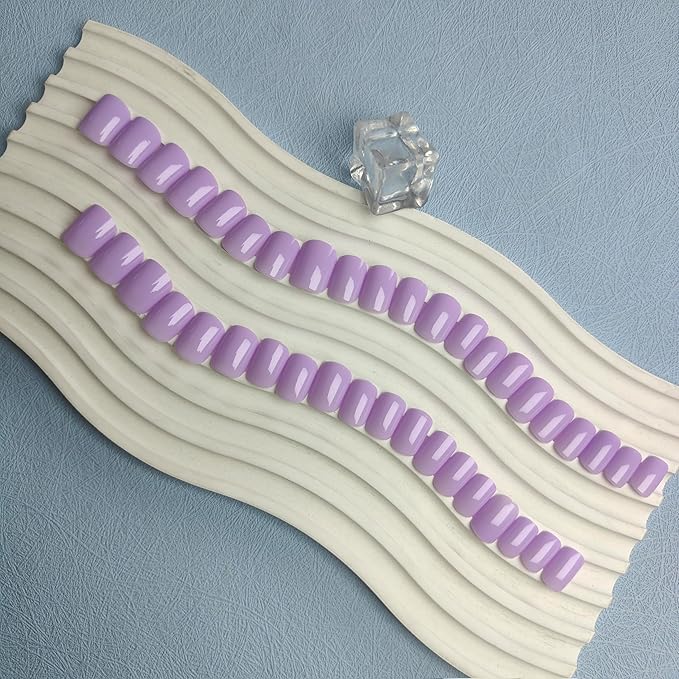 48Pcs Lilac Press on Nails Short Square Fake Nails, Glue on Nails Short Gel Nails Press ons, Acrylic Nails Stick on False Nails for Women, Natural Handmade Thick Extra Short Nails Small Petite