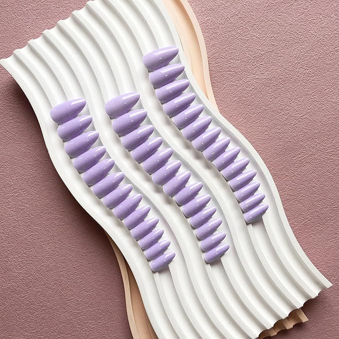 48Pcs Lilac Press on Nails Almond Fake Nails Glue on Nails Medium Length Almond Shaped Nails Press ons, Stiletto Nails False Nails for Women, Medium Almond Nails, Thick Natural Acrylic Gel Nails
