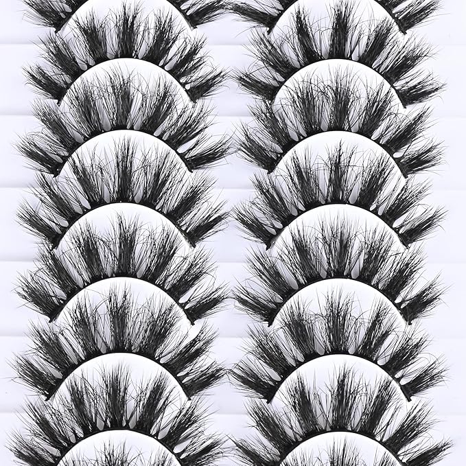 FARRED Fluffy Lashes Natural Eyelashes Short Wispy Eye Lash Strips 10 Pairs Separated Volume Eyelash Pack 16mm Dramatic Wispies Fake Strip Lashes Clusters Cat Eye Pestañas Spiky Look