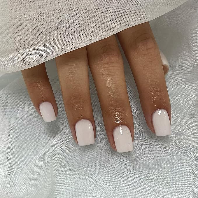 48Pcs White Press on Nails Short Square Fake Nails Glue on Gel Nails Press ons, Acrylic False Nail Stick on for Women, Natural Handmade Thick Extra Short Nail Small Petite