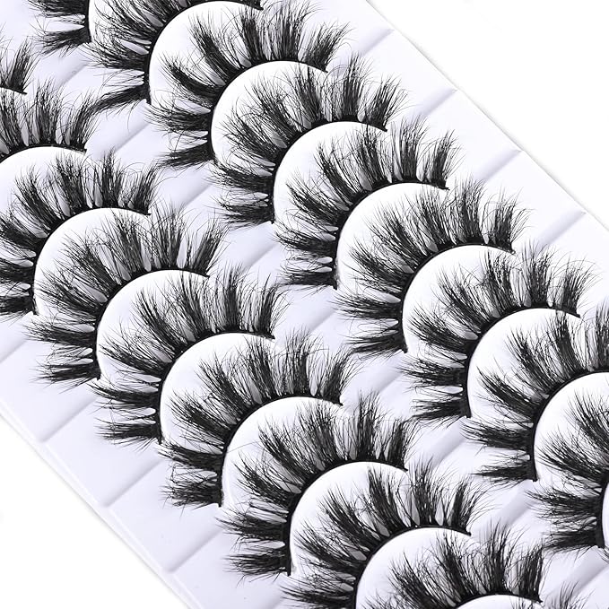 FARRED Fluffy Lashes Natural Eyelashes Short Wispy Eye Lash Strips 10 Pairs Separated Volume Eyelash Pack 16mm Dramatic Wispies Fake Strip Lashes Clusters Cat Eye Pestañas Spiky Look
