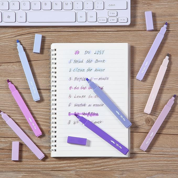 Mr. Pen- Aesthetic Highlighters, 8 Pack, Chisel Tip, Shades of Purple, Cute Highlighters Assorted Colors, Highlighter Set