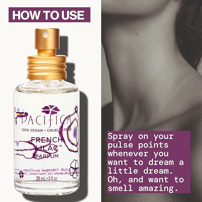 Pacifica French Lilac Spray Perfume – Clean Vegan Floral Fragrance for Women, Fresh-Cut Lilac & Powdery Magnolia Notes, Long-Lasting Romantic Spring Scent, 1 oz