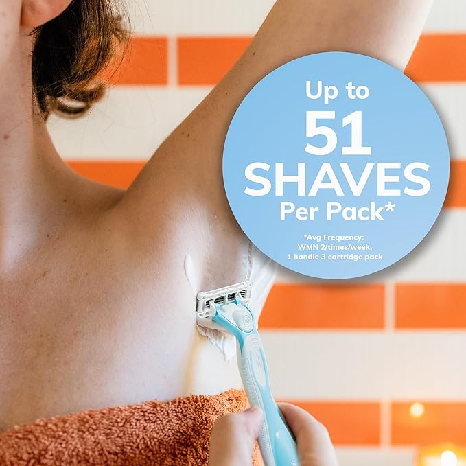 BIC EasyRinse Sensitive Anti-Clogging, Refillable Women's Razors With 4 Blades, 1 Razor Handle and 3 Refill Razor Cartridges Razor Kit