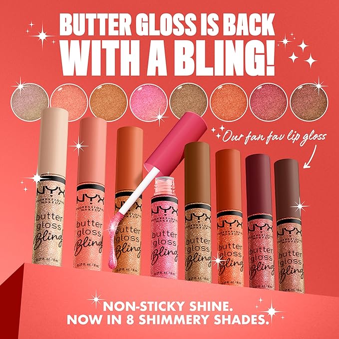 NYX PROFESSIONAL MAKEUP Butter Gloss Bling Lip Gloss, Non Sticky and Shiny Vegan Lip Makeup - Bring The Bling