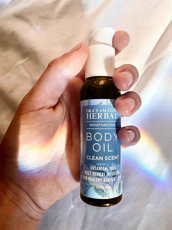 Ora's Amazing Herbal Natural Body Powder and Oil Set, Dusting Powder, Body Oil, No Talc, Corn, Grain, Gluten, Clean Scent 2.5 oz with Travel Size Clean Scent Oil 2 oz